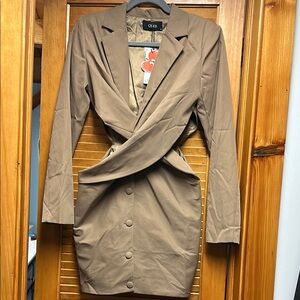 Cider Collar Solid Twist Button Blazer Dress- S